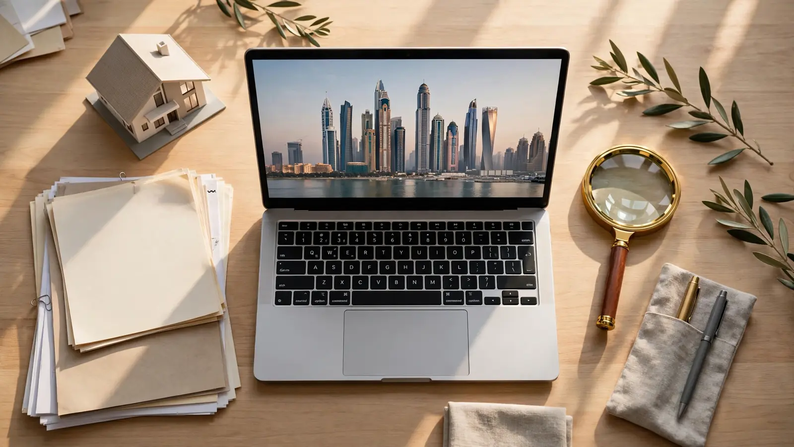How to Start an Airbnb Business in Dubai: The Owner's Launch Guide Property documents and laptop for Dubai holiday home licence registration