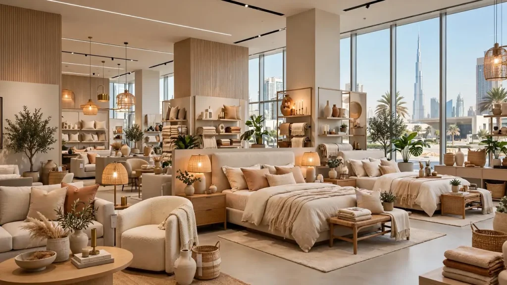 How to Furnish Airbnb in Dubai: Costs, Checklist & Where to Buy Furniture showroom in Dubai with sofas and home decor displays