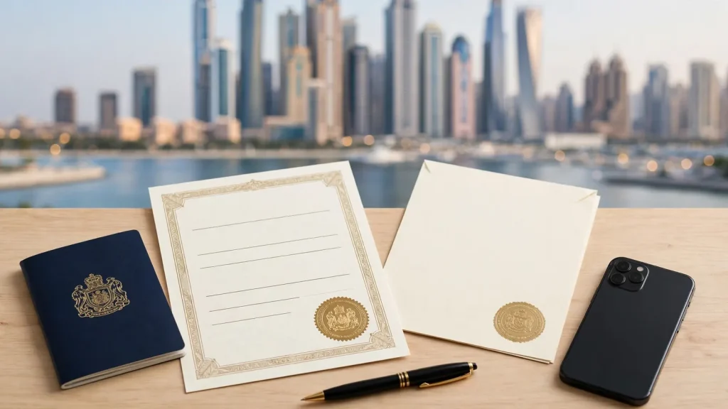How to Find Short Term Rentals in Dubai: The Investor's Research Manual Dubai holiday home permit documents with passport and smartphone for DET license verification