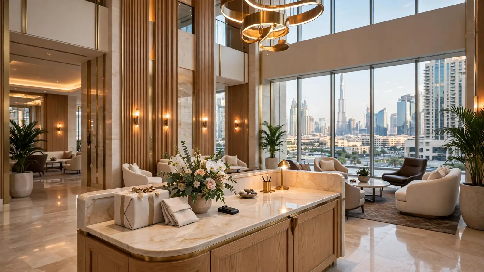 Airbnb Management in Downtown Dubai: The Owner's Hiring Guide Concierge-style guest check-in desk in a premium Downtown Dubai residential tower