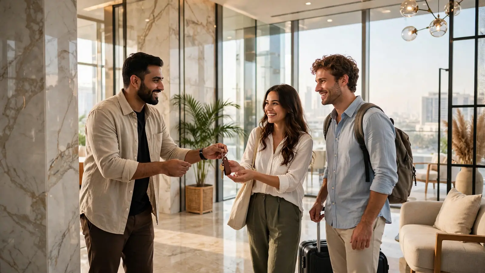 How to Become an Airbnb Superhost in Dubai: The Owner's Playbook Dubai Airbnb host welcoming guests at check-in