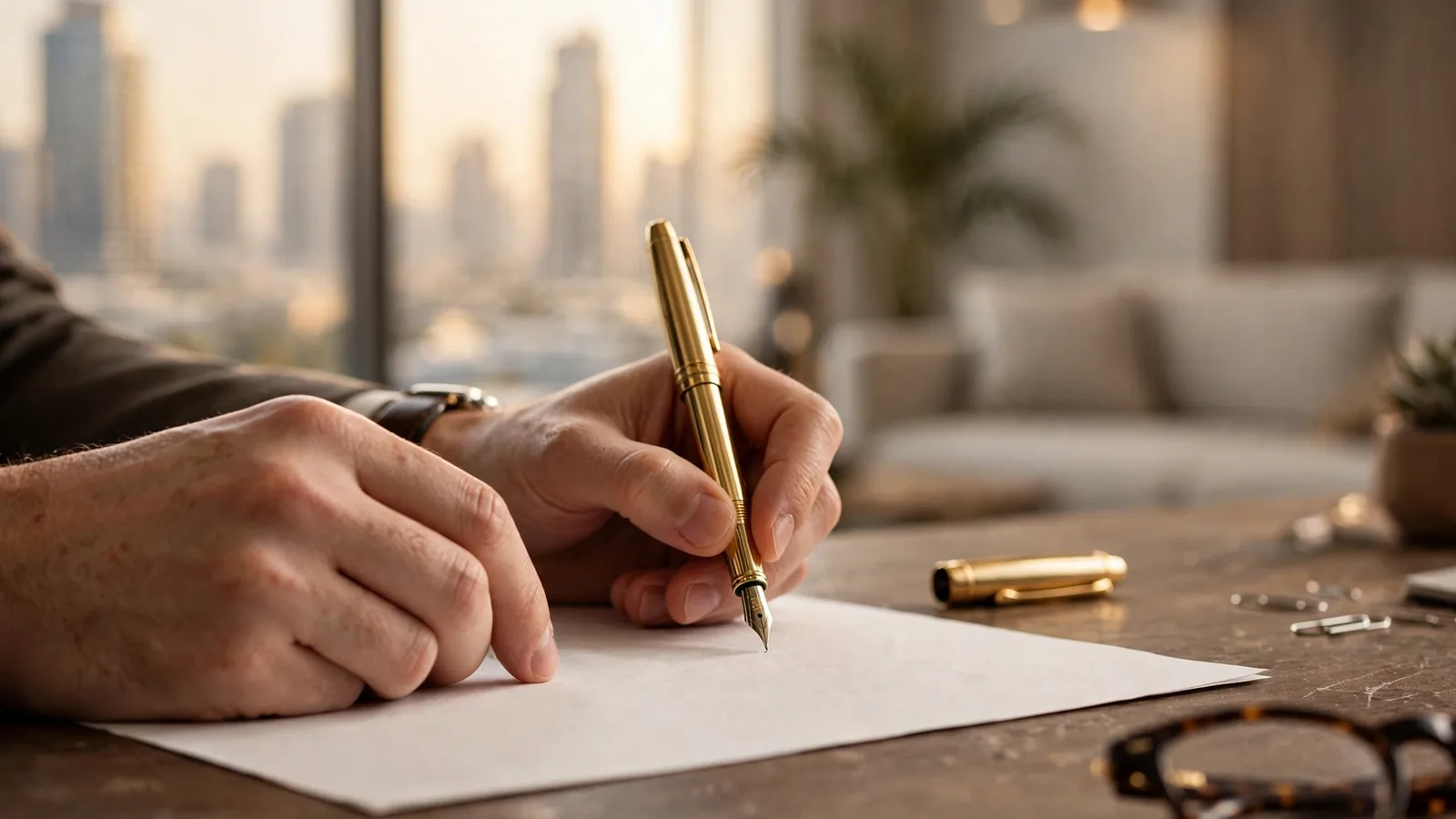 Airbnb Arbitrage in Dubai: Should You Rent Your Apartment to an Operator? Close-up of a lease contract being signed for a Dubai apartment