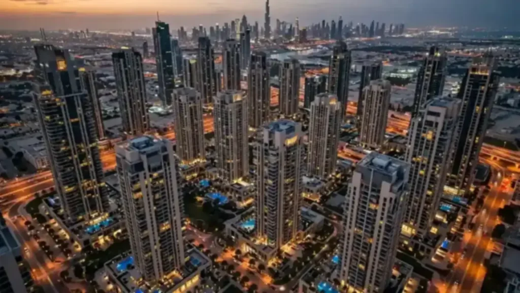 Guaranteed Rent in Dubai: Should You Take the Fixed Offer or Keep the Upside? Aerial dusk view of Downtown Dubai apartments where guaranteed rent operators compete for units