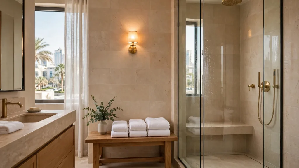How to Furnish Airbnb in Dubai: The Owner's Cost Guide Spa-style bathroom essentials in a Dubai holiday home