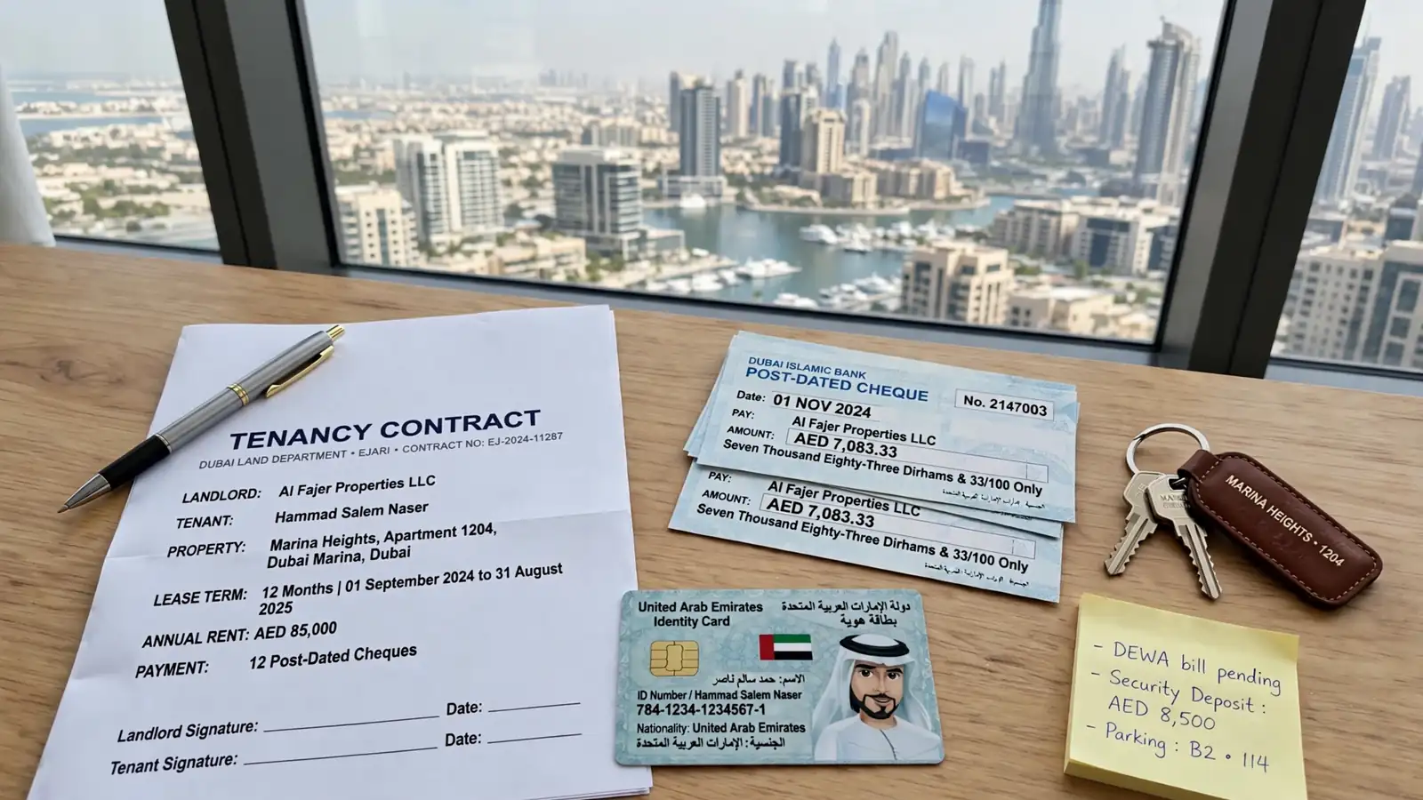 Tenants Guide to Renting: How to Rent a Property in Dubai Documents needed to rent a property in Dubai arranged on a desk