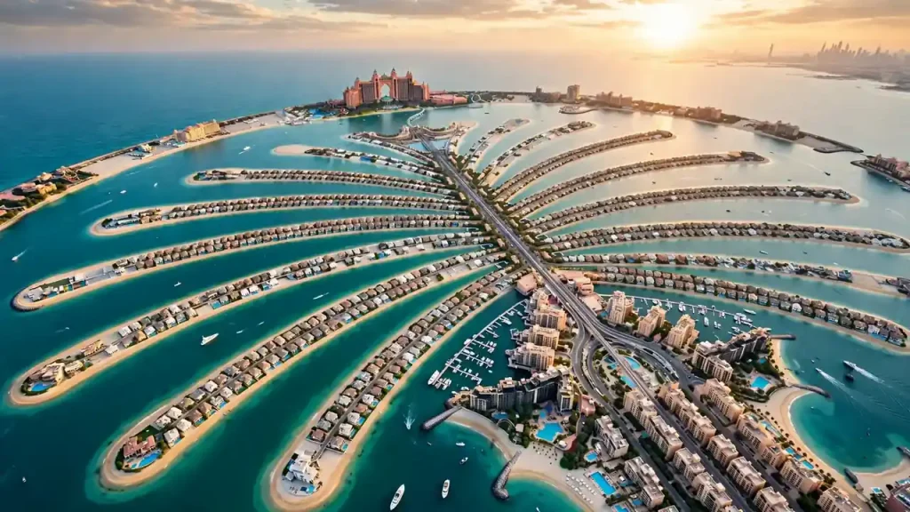 How to Maximize Airbnb Income & Profit in Dubai Aerial view of Palm Jumeirah Dubai driving year-round short-term rental demand