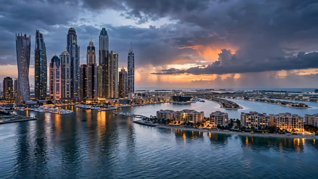 Short-Term Property Management Company in Dubai: The Owner's Guide to Fees, Services and Choosing Right Dubai Marina and Palm Jumeirah skyline at dusk, prime short-term rental districts