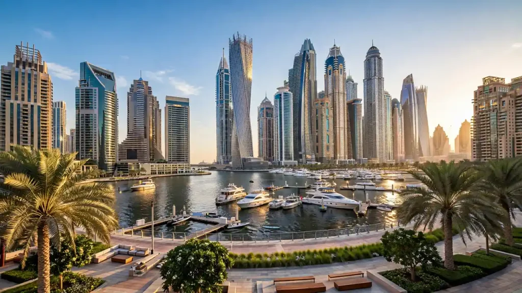 Short-Term vs Long-Term Rental in Dubai: Which Earns Owners More This Winter Dubai Marina skyline at golden hour, the strongest winter short-term rental market for owners