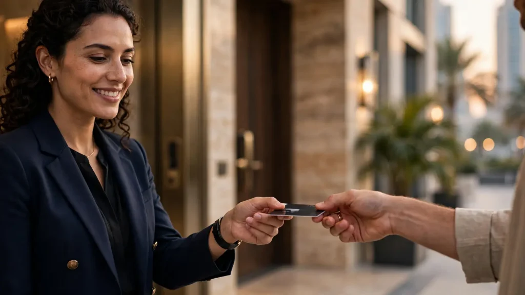 Is Dubai Airbnb Saturated? The Honest Market Reality for Owners Professional StayBetterDXB host handing over keys at a Dubai holiday home