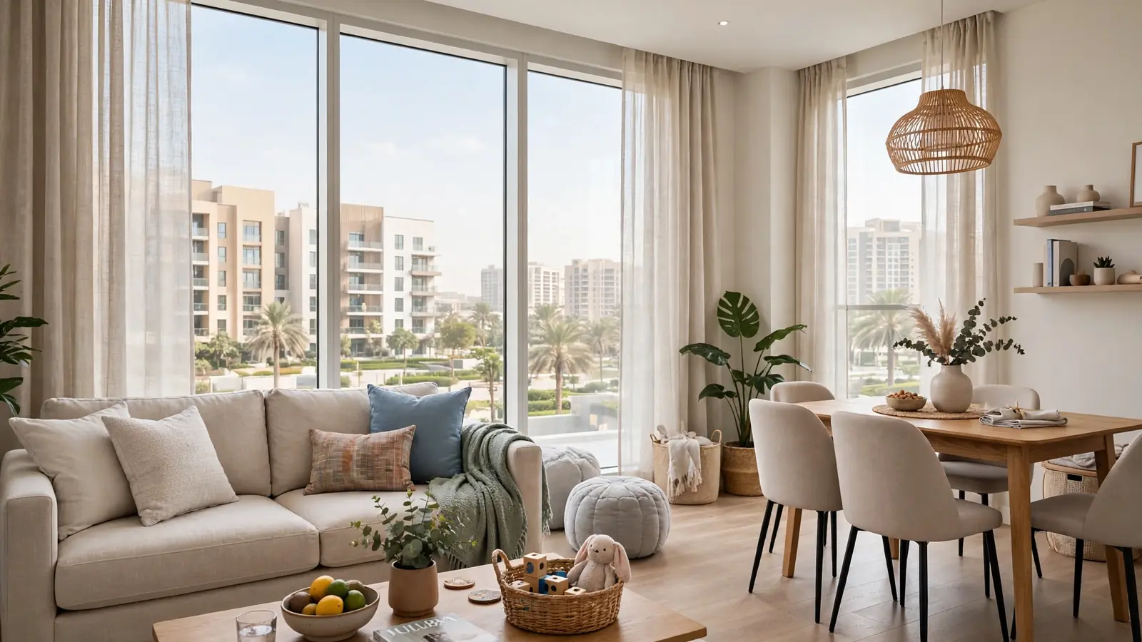 Airbnb Management in JVC Dubai: The Owner's Hiring Guide Bright family-friendly living room in a JVC Dubai holiday home