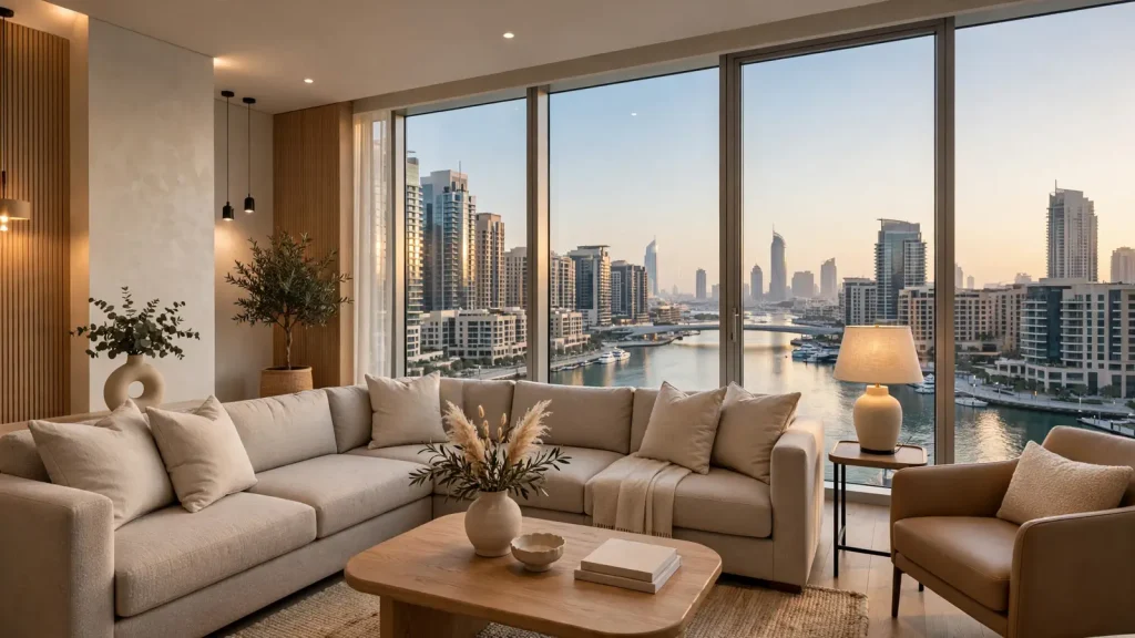 Airbnb Management in Business Bay: The Owner's Hiring Guide Guest-ready luxury living room in a Business Bay Dubai holiday home