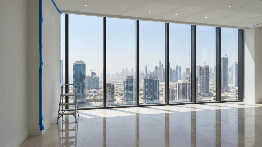 Buy Off-Plan for Airbnb in Dubai: The Handover-to-First-Guest Playbook New unfurnished Dubai apartment at handover during snagging inspection