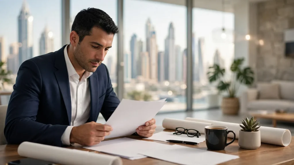 Selling a Holiday Home in Dubai: The Owner's Sell-vs-Hold Playbook Owner weighing the sell-versus-hold decision for a Dubai holiday home with the city skyline behind