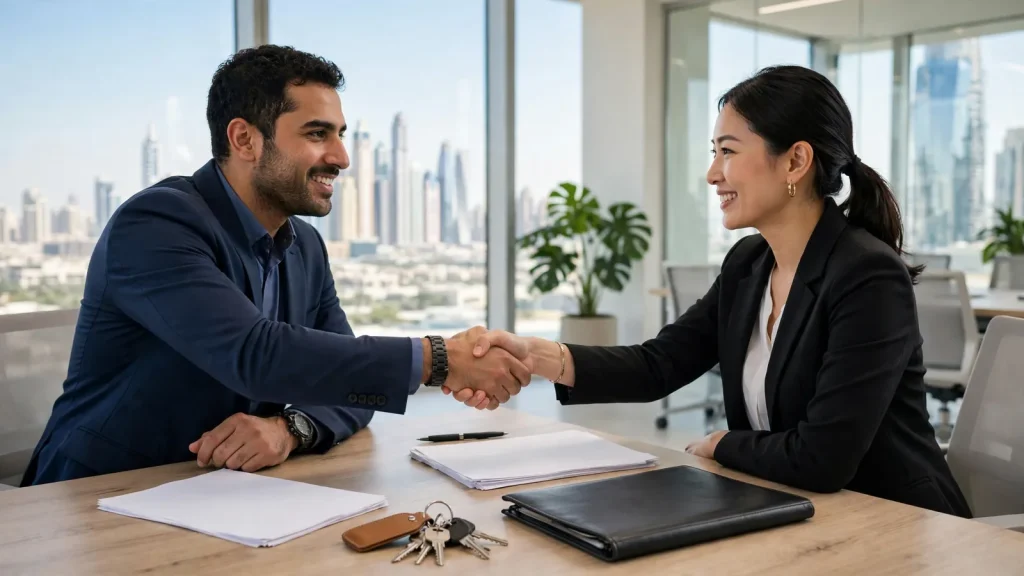 7 Signs Your Airbnb Manager Is Underperforming in Dubai Property owner handing over apartment keys when switching Airbnb management companies in Dubai