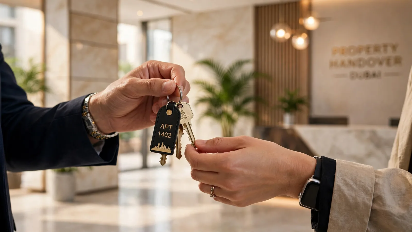 Tenants Guide to Renting: How to Rent a Property in Dubai Tenant receiving apartment keys at a Dubai rental handover